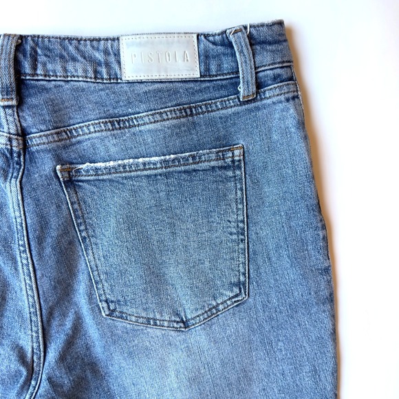 Pistola Lennon High Rise Straight Leg Distressed Stretch Jeans-Medium Wash-Sz 32 - Picture 9 of 14